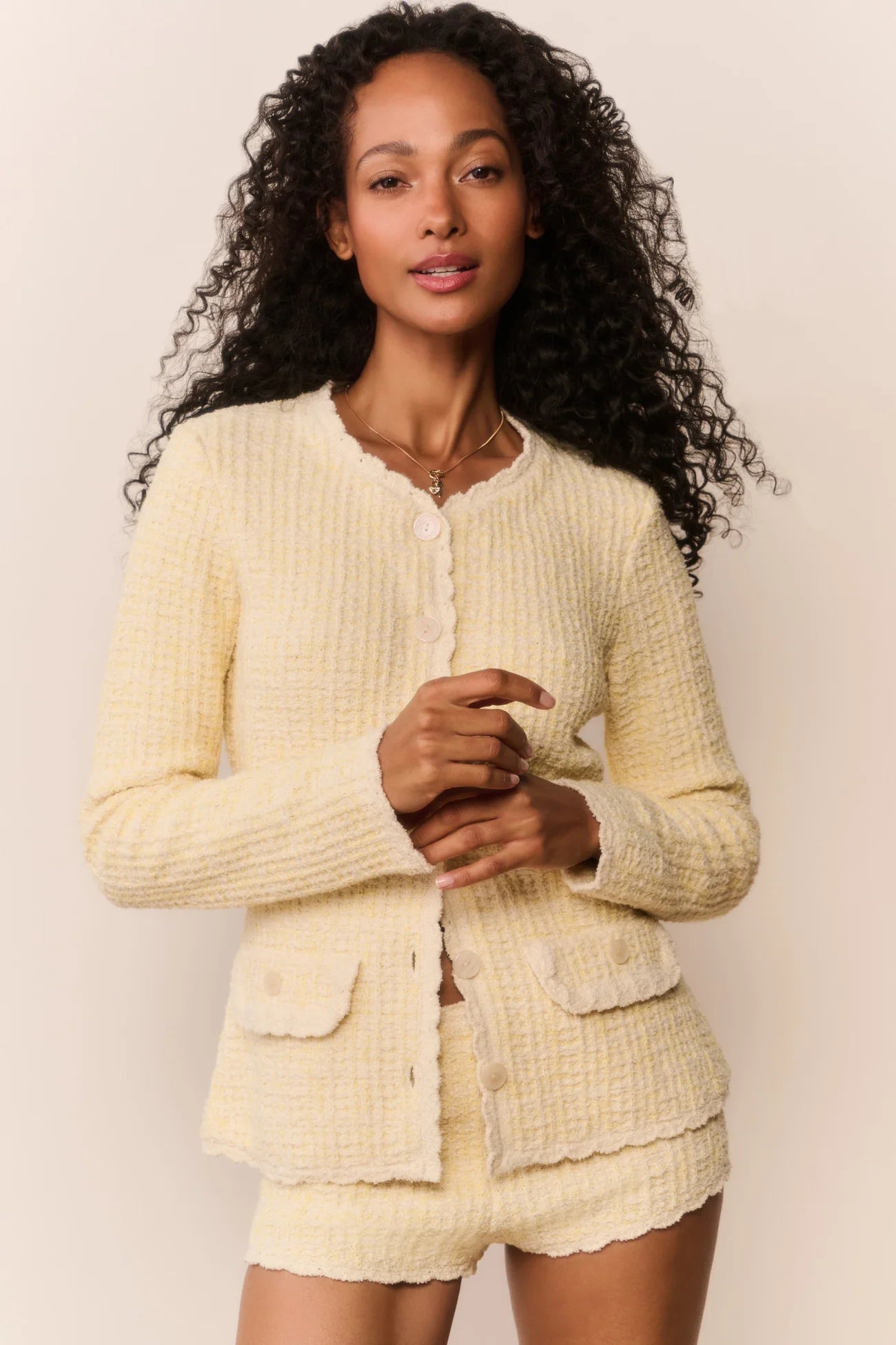 Gaililee Knit Tweed Cardigan - Daylily Yellow