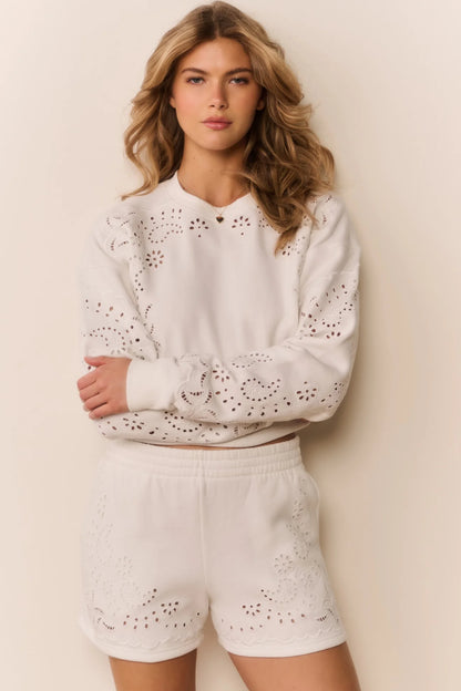 Abrah Bandana Eyelet Fleece Shorts - True White