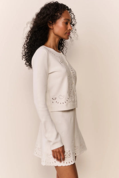 Leda Bandana Eyelet Knit Cardigan - White Vanilla