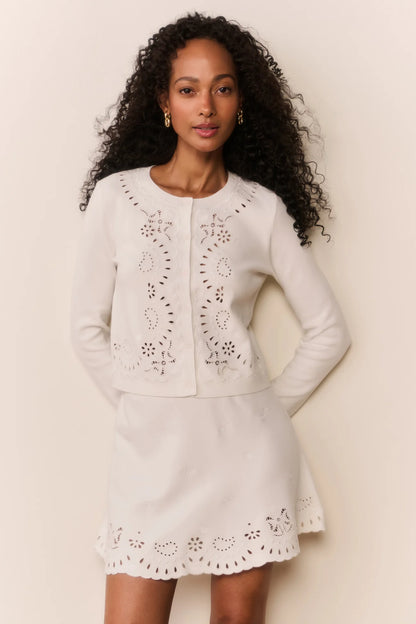 Leda Bandana Eyelet Knit Cardigan - White Vanilla