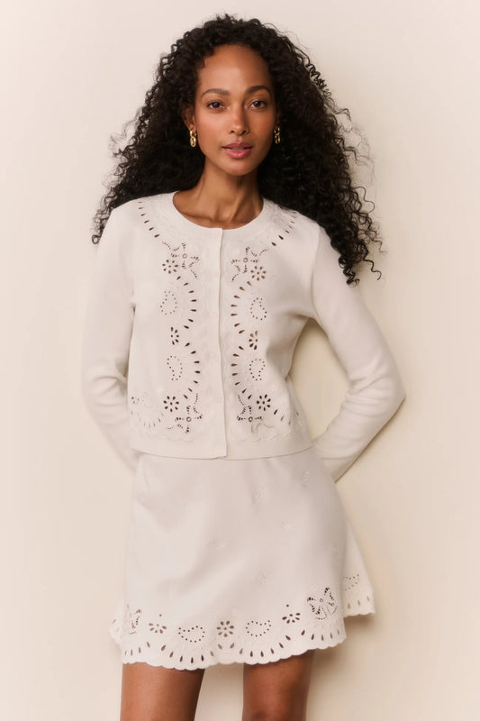 Leda Bandana Eyelet Knit Cardigan - White Vanilla