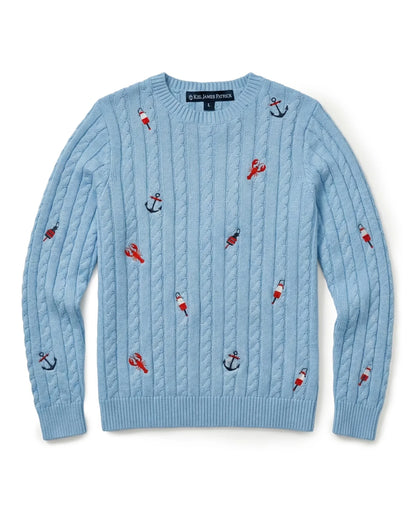 Atlantic Coast Embroidered Cable Knit Sweater