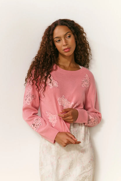 Lazuli Cashmere & Lace Sweater - Quartz