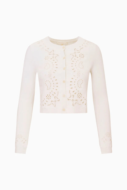 Leda Bandana Eyelet Knit Cardigan - White Vanilla