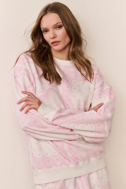 Leila Heart Printed Fleece Pullover - Love Lace