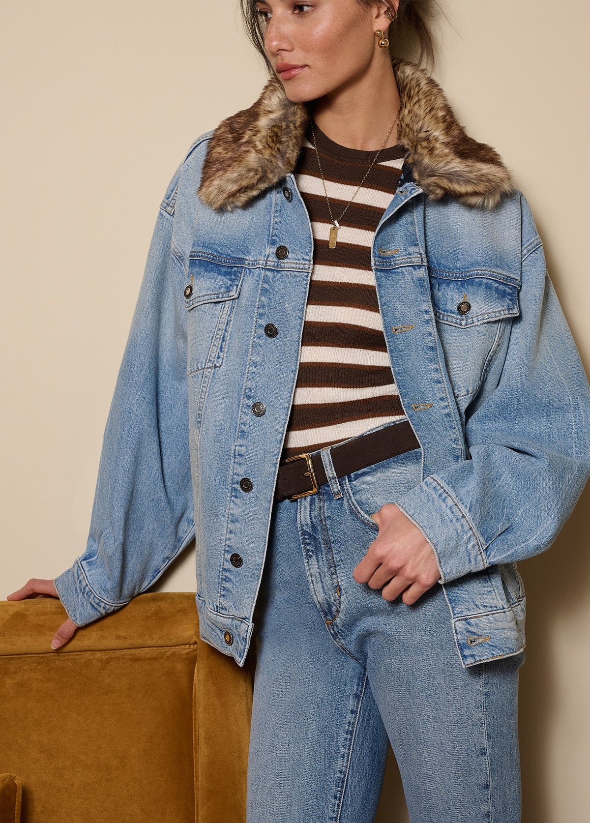 The Amelia Crewneck Top - Ganache Stripe