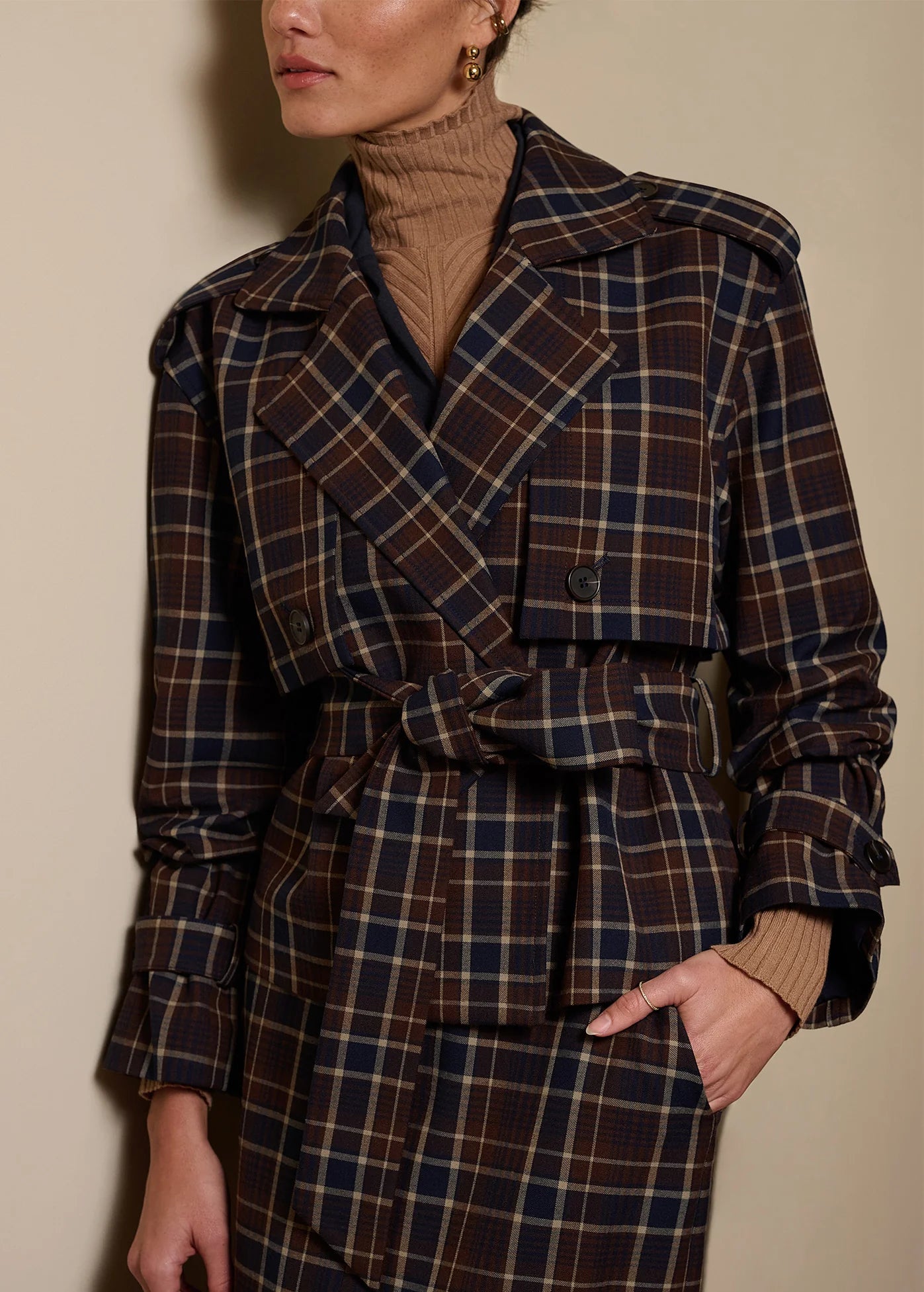 The Cropped Charles Trench - Toffee Plaid
