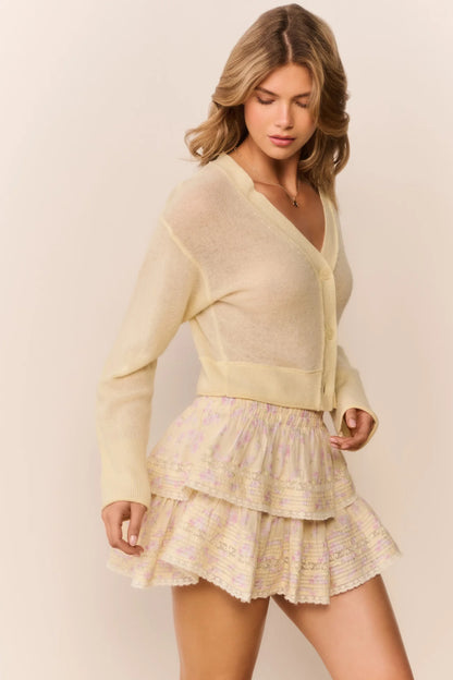 Blooming Floral Ruffle Mini Skirt - Lemon Spritz