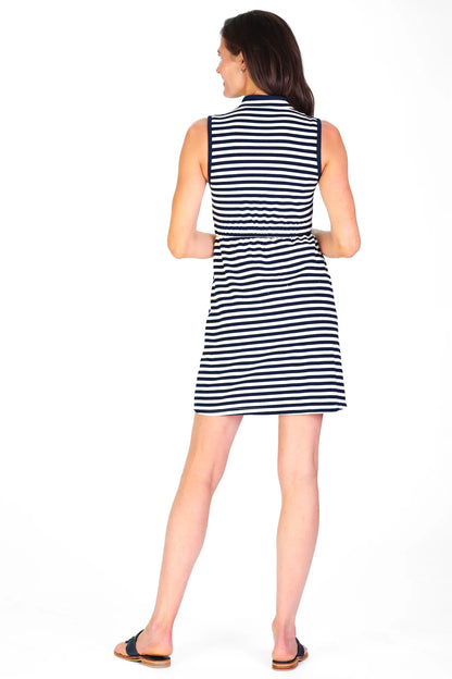 Lennie Dress in Horizontal Navy and White French Terry Stripe