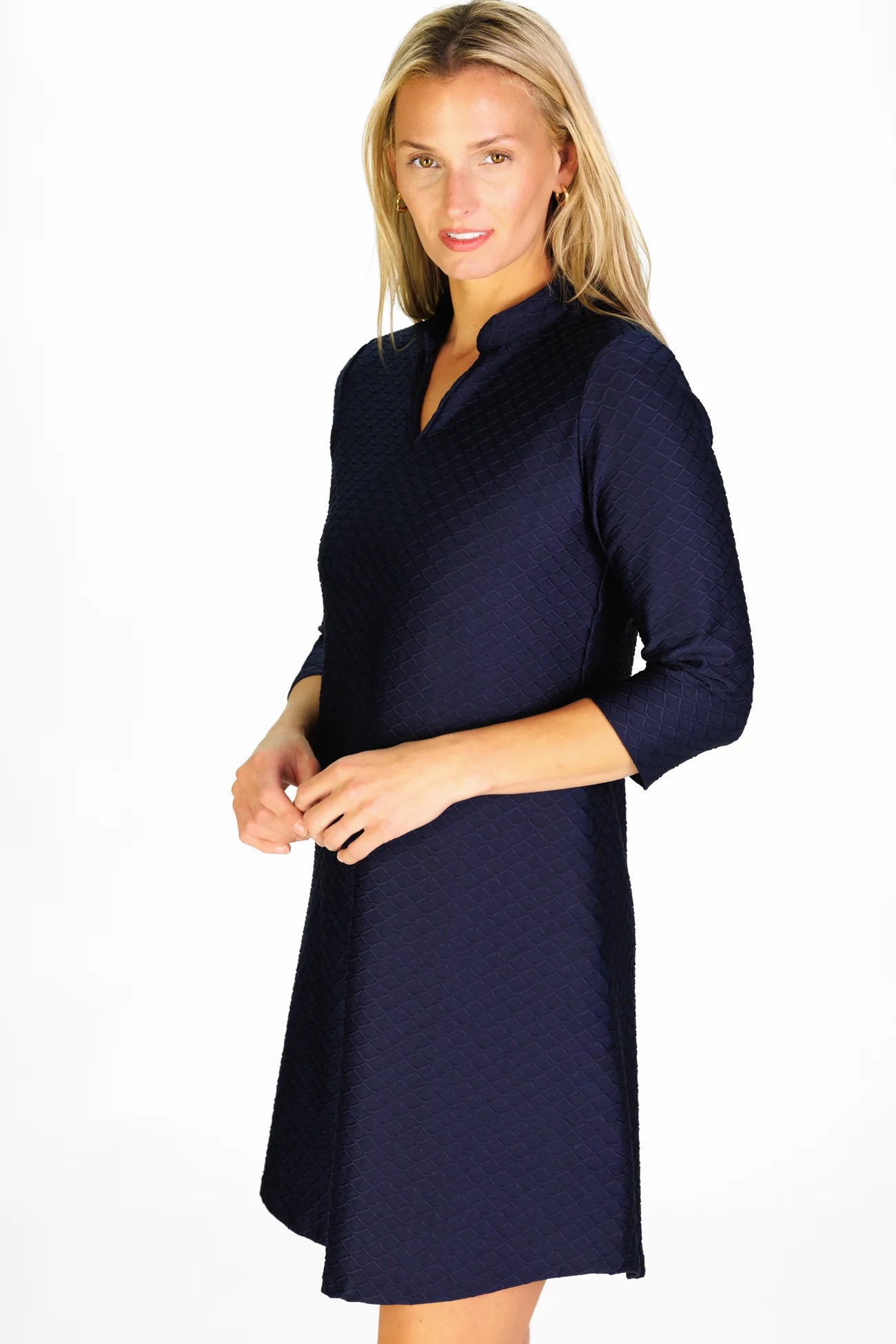 Lillian Dress in Navy Scallops