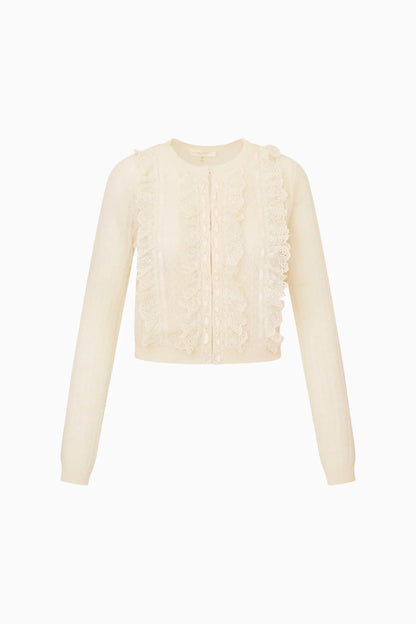 Melisse Eyelet Ruffle Cardigan - Aspen White