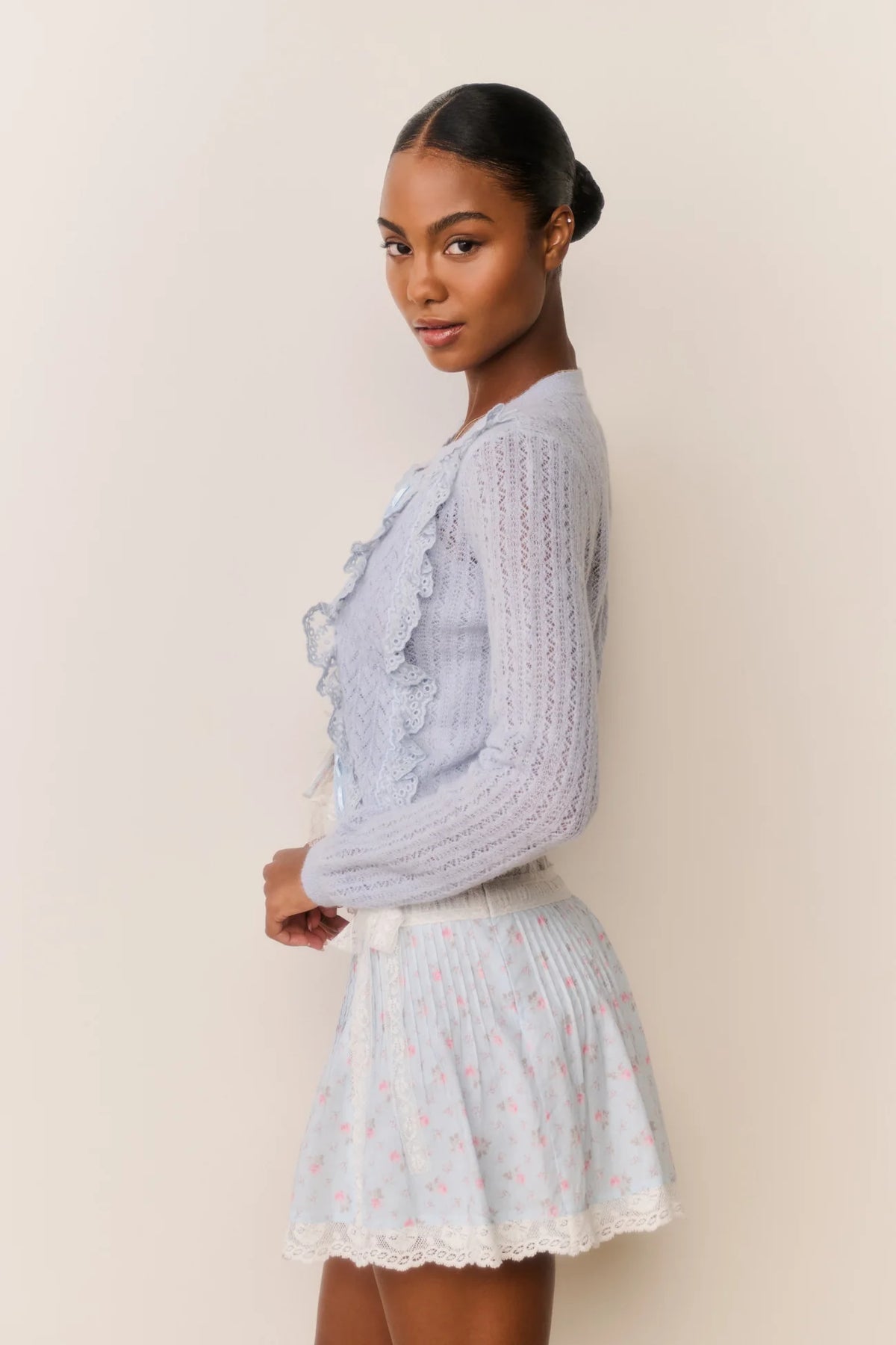 Postcard Ruffle Edges Melisse Eyelet Ruffle Cardigan - Wistful Blue – Postcards from Paradise