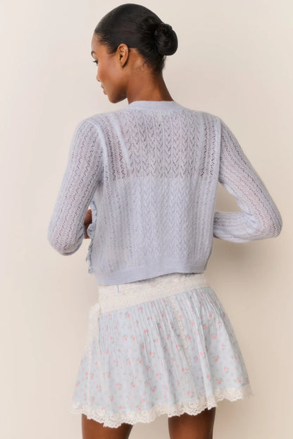 Melisse Eyelet Ruffle Cardigan - Wistful Blue