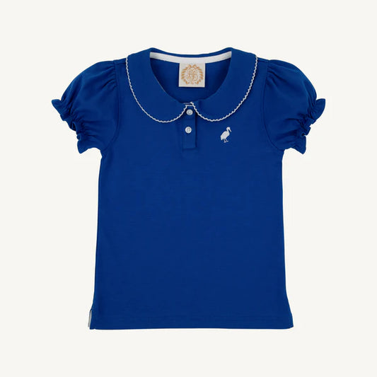 Maude's Peter Pan Collar Polo - Puff Sleeve - Rockefeller Royal/Worth Ave White
