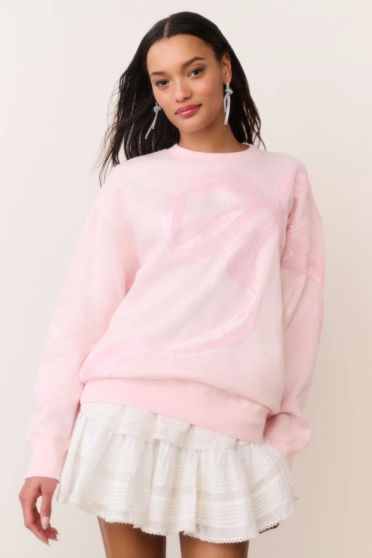 Palo Sequin Bow Fleece Pullover - Wistful Pink