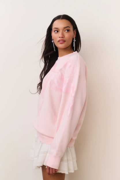 Palo Sequin Bow Fleece Pullover - Wistful Pink