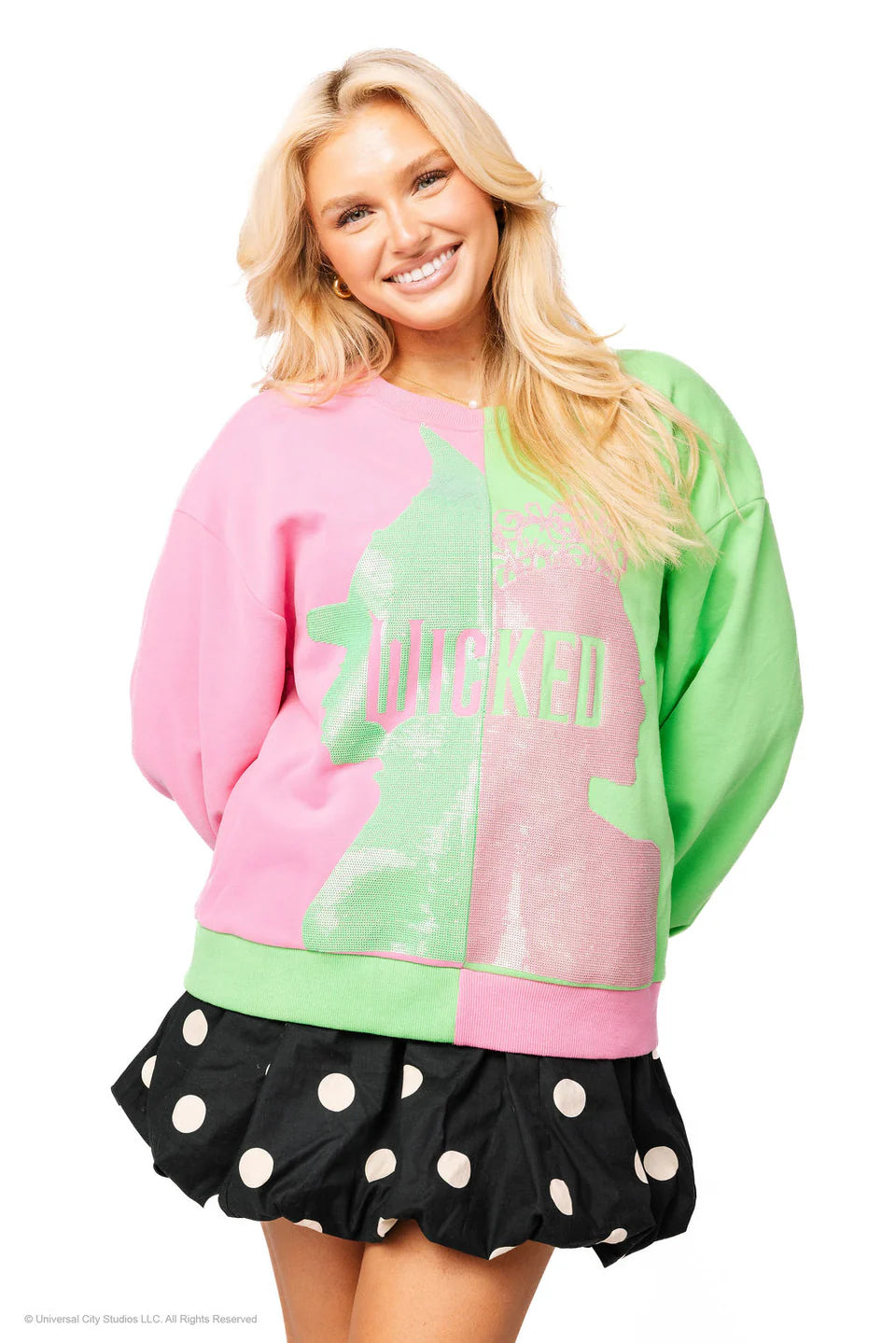 Licensed Green & Pink Colorblock Character Profile 'Wicked' Sweatshirt