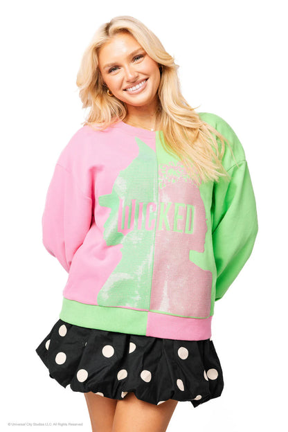 Licensed Green & Pink Colorblock Character Profile 'Wicked' Sweatshirt