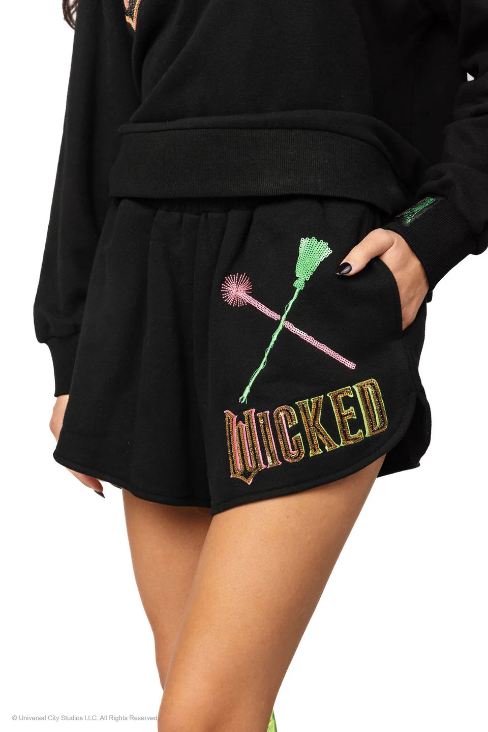 Licensed Black Broom and Wand Short