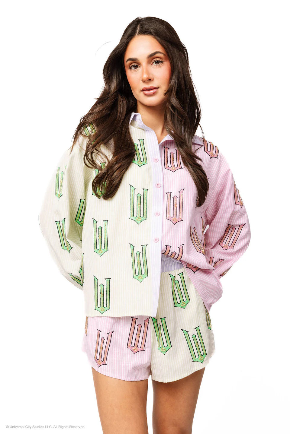 Licensed Green, Pink & Lavender Wicked Cotton Button Down Top
