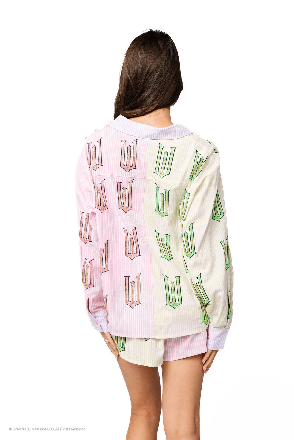 Licensed Green, Pink & Lavender Wicked Cotton Button Down Top