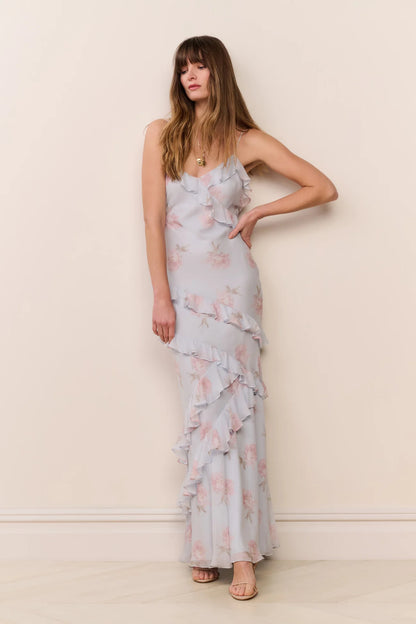 Rialto Floral Chiffon Maxi Dress - Blue Roan