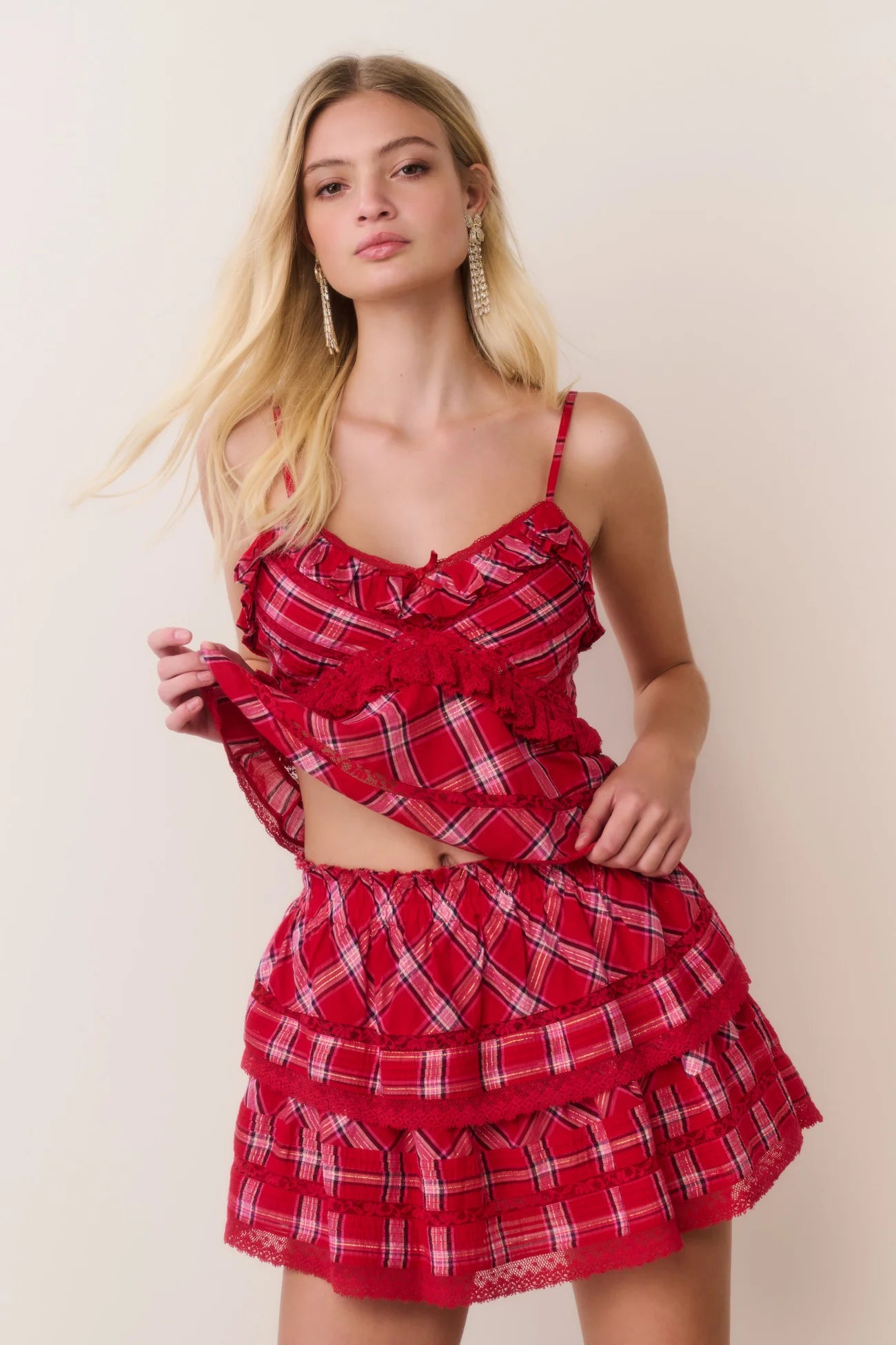 Ruffle Mini Tartan Skirt - Cherry Jubilee