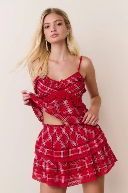 Ruffle Mini Tartan Skirt - Cherry Jubilee