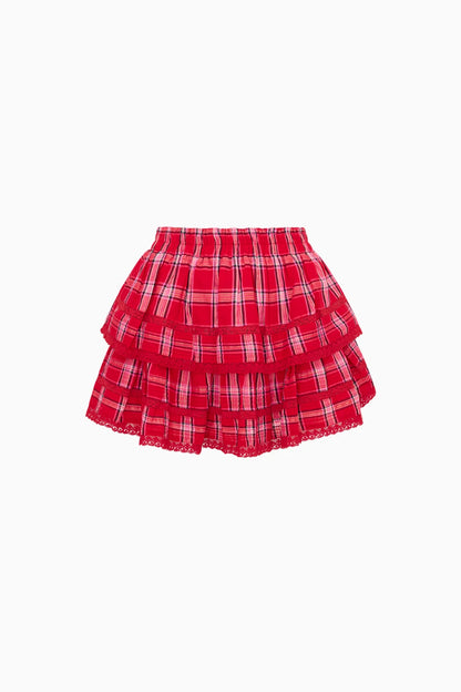 Ruffle Mini Tartan Skirt - Cherry Jubilee
