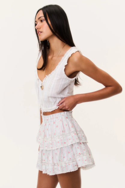 Cherry Stripe Ruffle Mini Skirt - Poppy Red