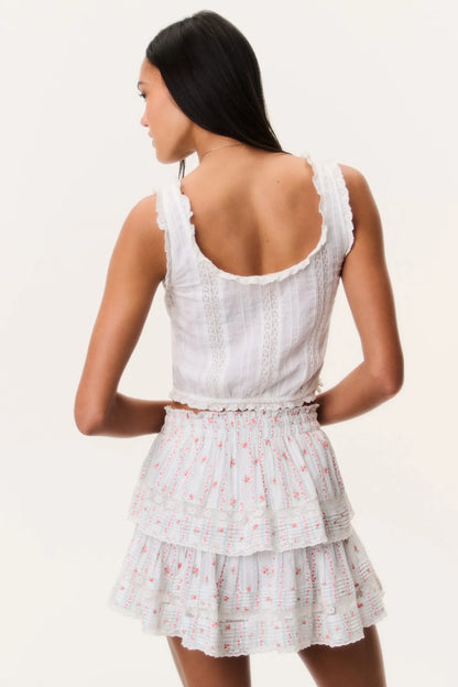 Cherry Stripe Ruffle Mini Skirt - Poppy Red