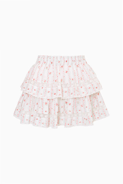 Cherry Stripe Ruffle Mini Skirt - Poppy Red