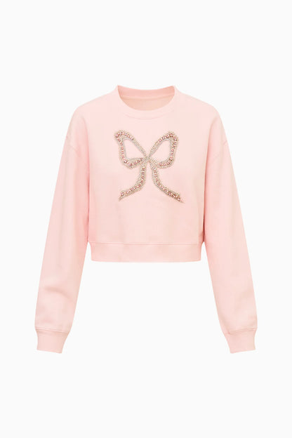 Rylan Embellished Bow Fleece Pullover - Wistful Pink