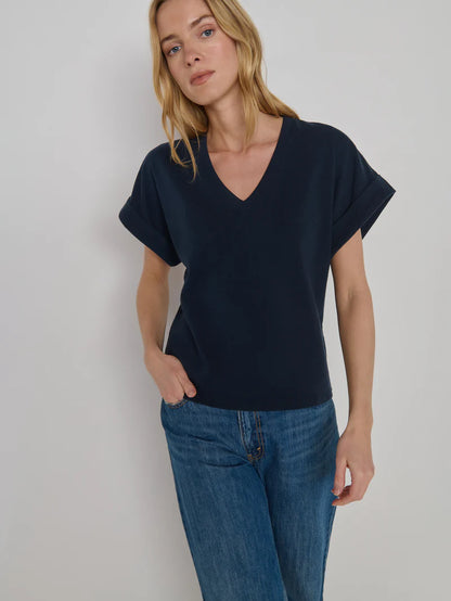 Stevie Cuffed V-Neck - Night Sky