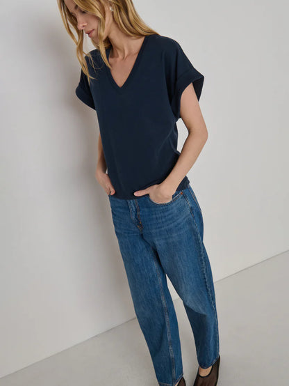 Stevie Cuffed V-Neck - Night Sky
