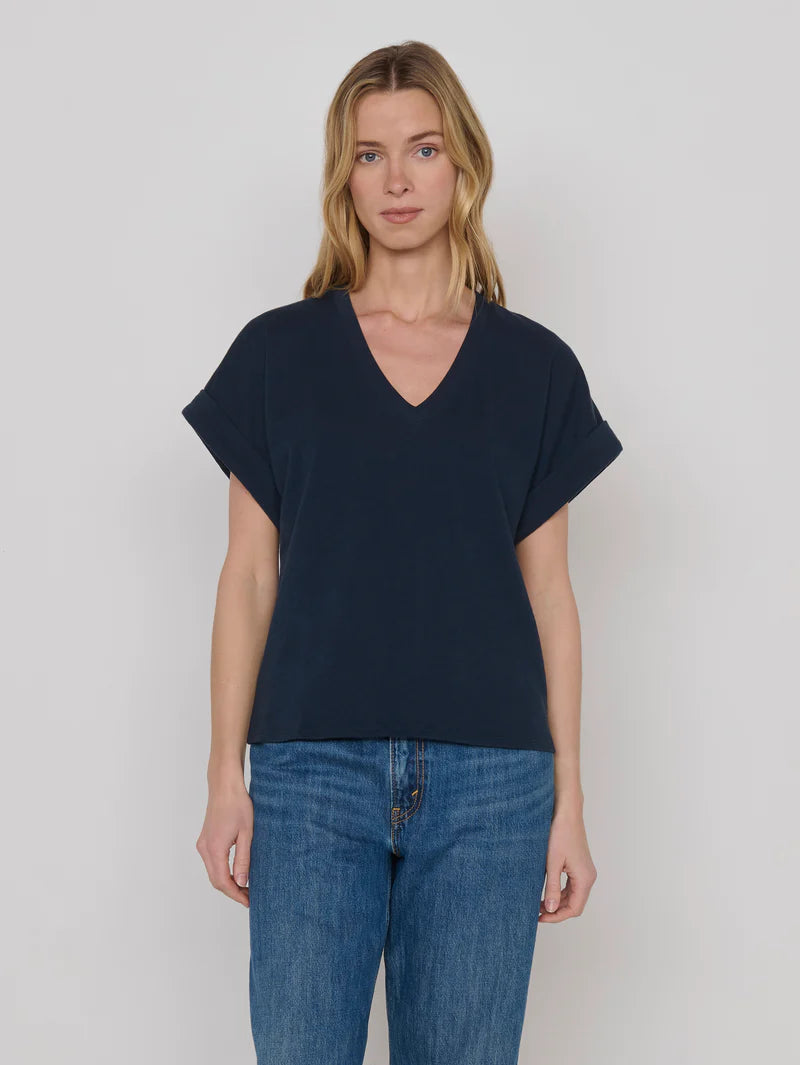 Stevie Cuffed V-Neck - Night Sky