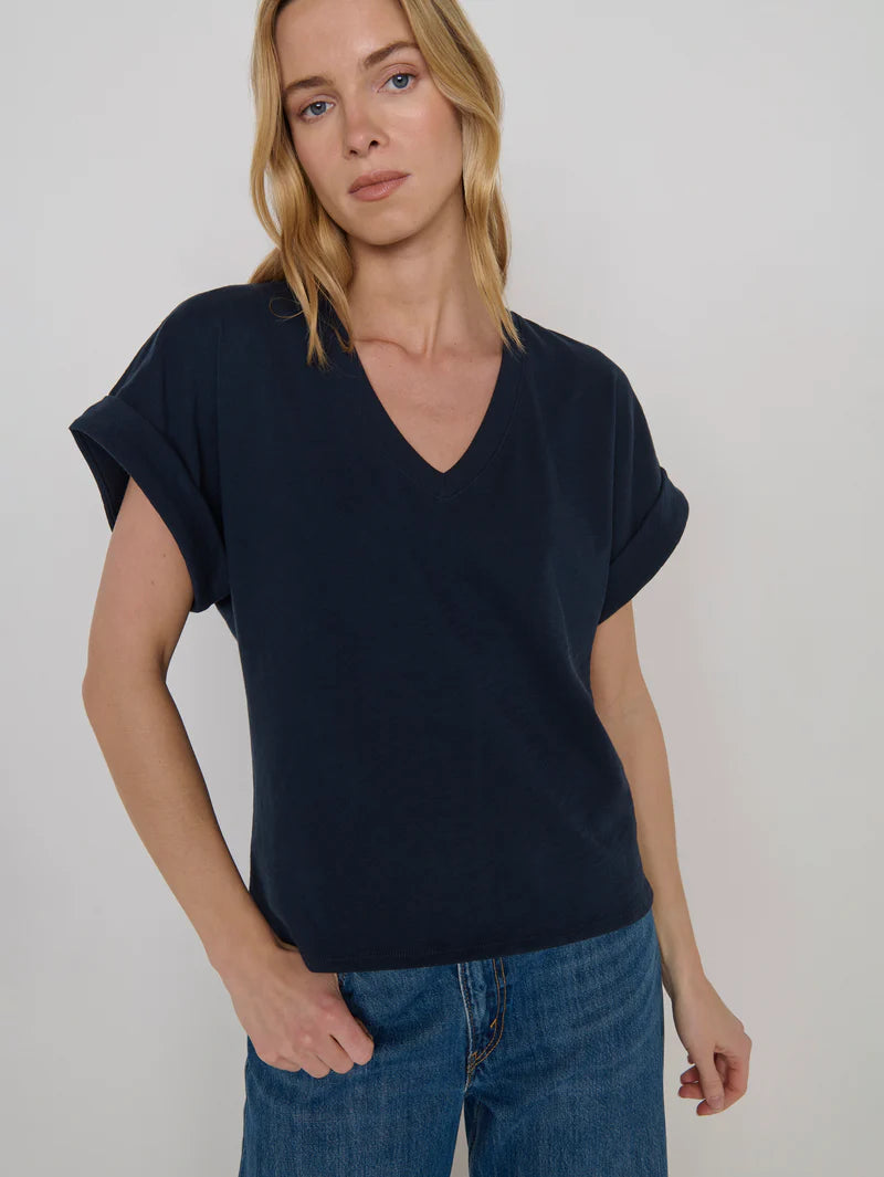 Stevie Cuffed V-Neck - Night Sky