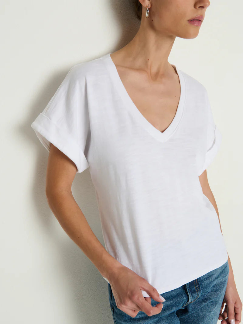 Stevie Cuffed V-Neck - Optic White