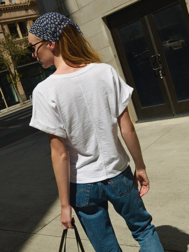 Stevie Cuffed V-Neck - Optic White