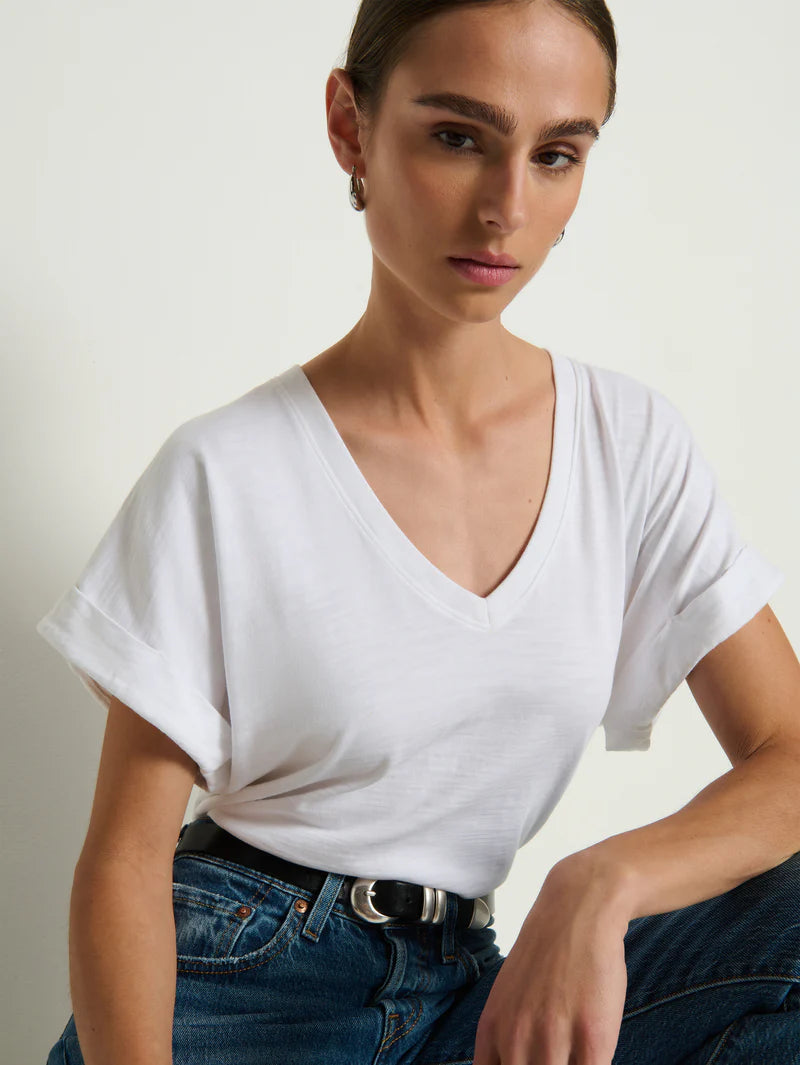 Stevie Cuffed V-Neck - Optic White