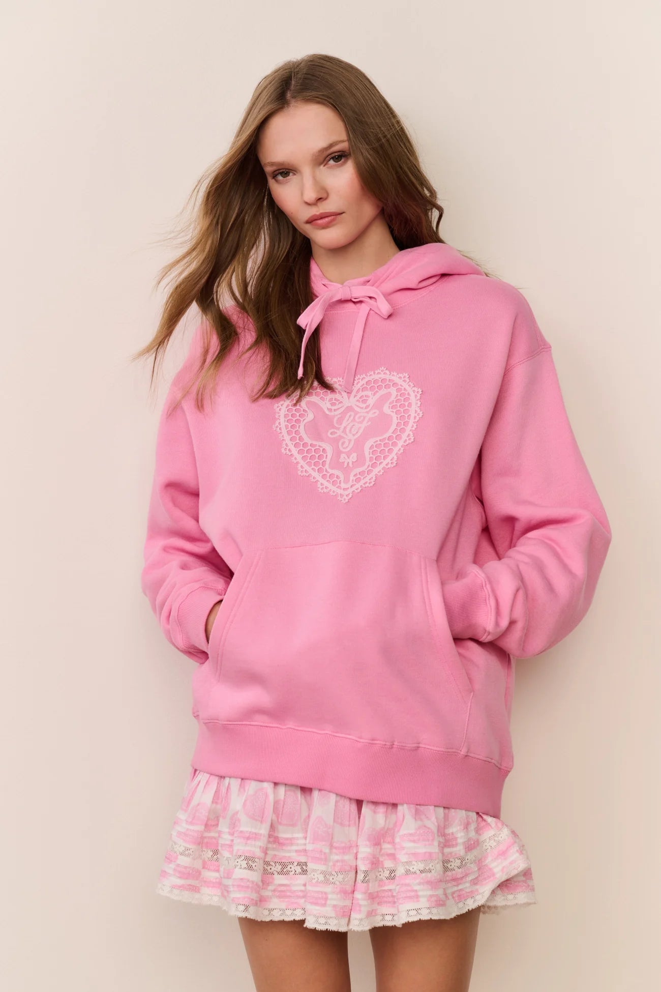 Nacova Heart Doily Fleece Hoodie - Strawberry Bubblegum