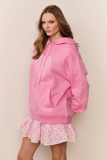 Nacova Heart Doily Fleece Hoodie - Strawberry Bubblegum