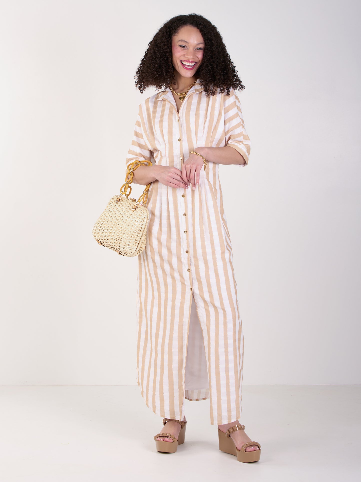 Georgia Dress - Sand Stripe