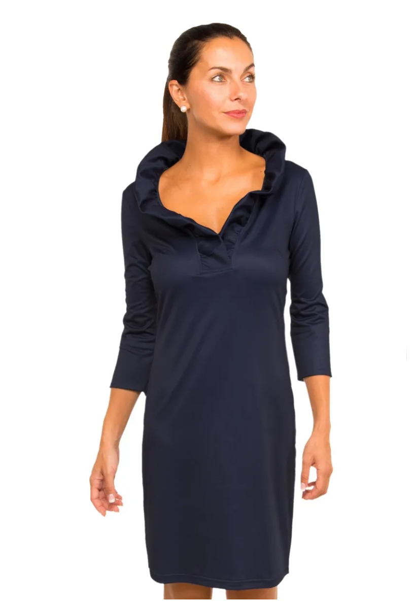 Jersey Ruffneck Dress - Navy