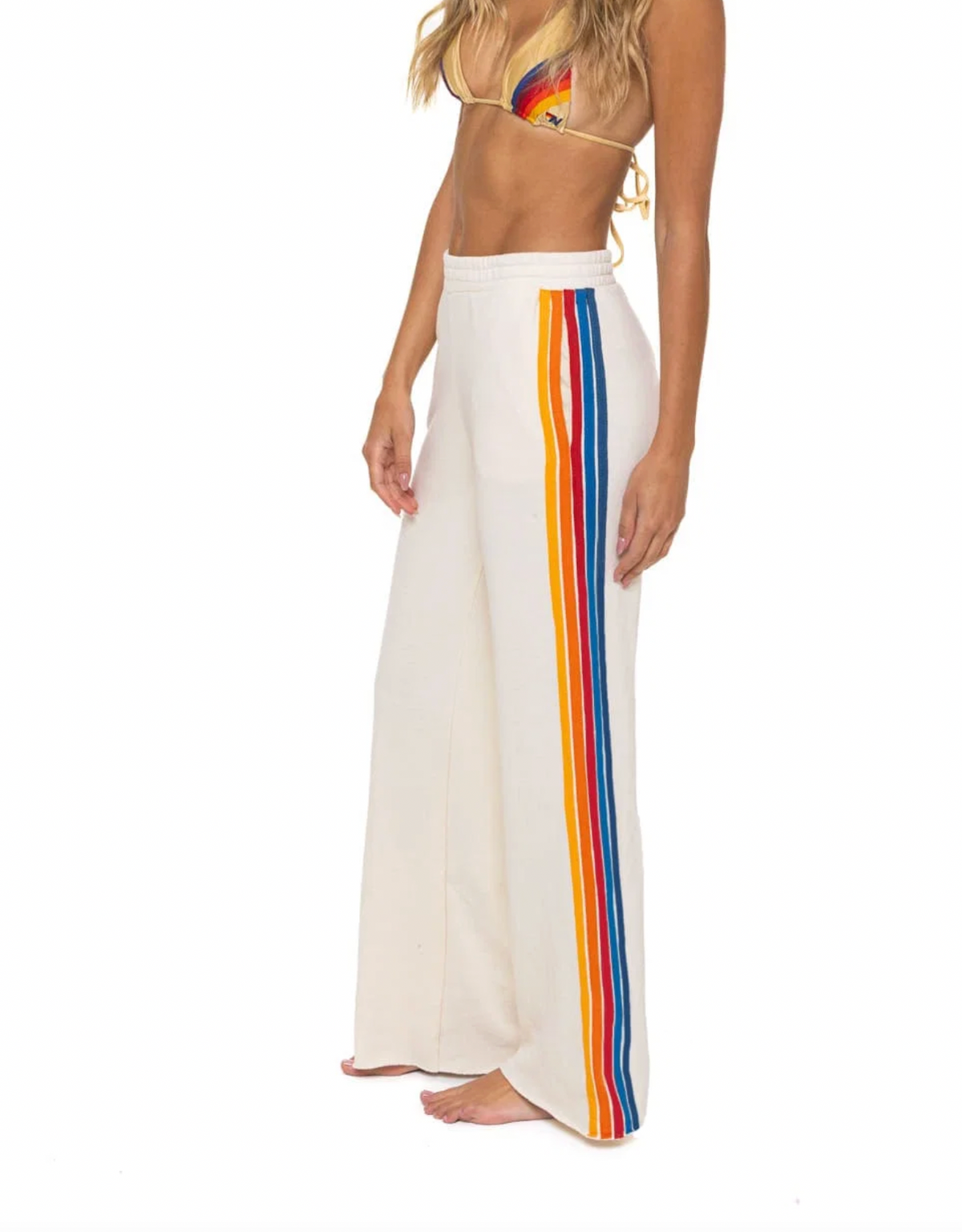 5 Stripe Wide Leg Pocket Sweatpants - Vintage White