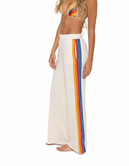 5 Stripe Wide Leg Pocket Sweatpants - Vintage White