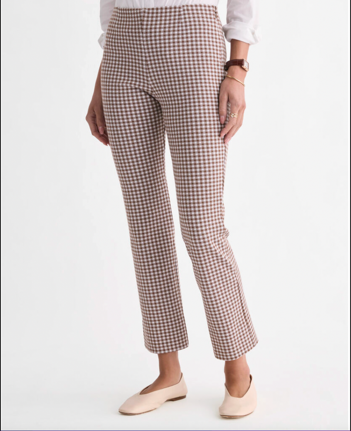 Gingham Peyton Ponte Pants - Coconut/White