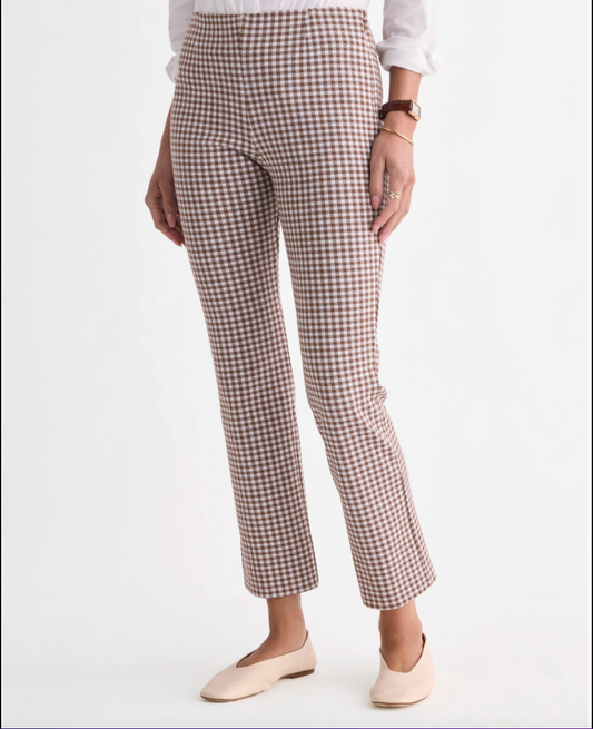 Gingham Peyton Ponte Pants - Coconut/White