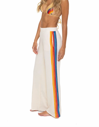 5 Stripe Wide Leg Pocket Sweatpants - Vintage White