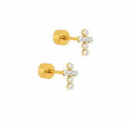 Screwback Stud Earrings - Clara Cross Pearl